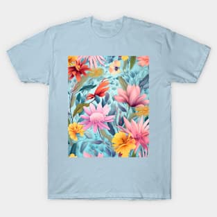 Bright Pastels Summer Flowers Pattern T-Shirt